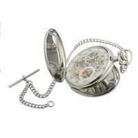 jean pierre chrome plated mechanical double hunter pocket watch