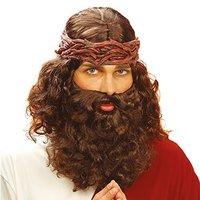 Jesus & Beard Set Brown Wig For Fancy Dress Costumes & Outfits Accessory