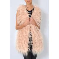 Jessica Wright Wears Blush Long Faux Fur Gilet