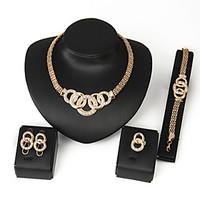 Jewelry Set, Women\'s Alloy Golden Crystal Earrings, Necklaces, Bracelets Bangles, Rings, 5Pcs/set