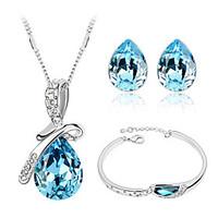 Jewelry Set Elegant Crysta Water Drop Pendant Necklace Earring Bracelet Gift