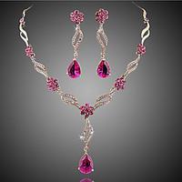 Jewelry Set Crystal Imitation Ruby Crystal Zircon Cubic Zirconia Alloy Flower Style Fashion Jewelry Purple Pink Bridal Jewelry Sets