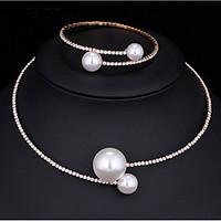 Jewelry Set Pearl Necklace Imitation Pearl AAA Cubic Zirconia Fashion Multi-ways Wear Alloy Round 1 Necklace 1 Bracelet ForWedding Party
