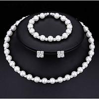Jewelry Set Pearl Necklace Imitation Pearl AAA Cubic Zirconia Fashion Multi-ways Wear Alloy Round White1 Necklace 1 Pair of Earrings 1