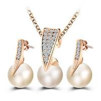 Jewelry Set Stud Earrings Pendant Necklaces Pearl Imitation Diamond Basic Fashion European ElegantPearl Imitation Pearl Rhinestone Rose