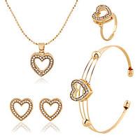 Jewelry Set Simulated Diamond Heart Gold Wedding Party Daily 1set 1 Necklace 1 Pair of Earrings 1 Bracelet Rings Wedding Gifts