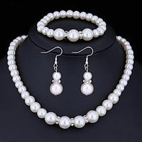 Jewelry Set Crystal Imitation Pearl Alloy Silver Color Necklace 1 Necklace 1 Pair of Earrings 1 Bracelet ForWedding Party Special