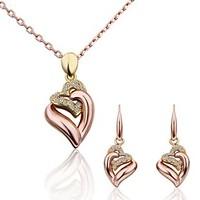 Jewelry Set 18K gold Simulated Diamond Alloy Fashion Gold Screen Color Party 3pcs 1 Necklace 1 Pair of Earrings Wedding Gifts