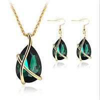 Jewelry Set Crystal Imitation Emerald Crystal Rose Gold Plated Teardrop White Green Blue Party 1set Necklaces Earrings Wedding Gifts