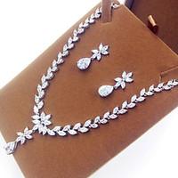 Jewelry Set Zircon Cubic Zirconia Leaf Silver Party 1set Necklaces Earrings Wedding Gifts