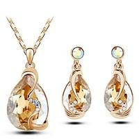 Jewelry Set Shining Crystal Elegant Water Drop Pendant Necklace Earring(Assorted Color)