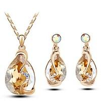 jewelry set shining crystal elegant water drop pendant necklace earrin ...