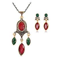 Jewelry Set Gemstone Resin Rhinestone Gold Plated Simulated Diamond Alloy Vintage Bohemian Jewelry Red Green Blue Jewelry setParty