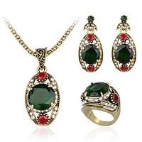 Jewelry Set AAA Cubic Zirconia Vintage Victorian Luxury Jewelry Green Casual 1set 1 Necklace 1 Pair of Earrings 1 Ring Wedding Gifts