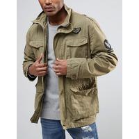Jenkinson Cotton Military Jacket with Badges in Stone - Tokyo Laundry