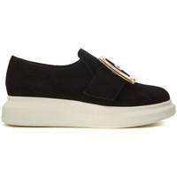 Jeffrey Campbell Slip on Britny in black leather with maxi buckle women\'s Trainers in black