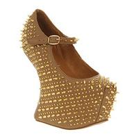 Jeffrey Campbell Prickly Wedge TAUPE LEATHER GOLD SPIKE