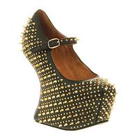 Jeffrey Campbell Prickly Wedge BLACK LEATHER GOLD SPIKE