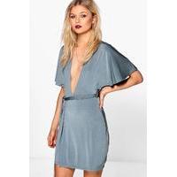 Jess Slinky Tie Waist Wrap Dress - smoke