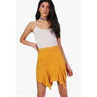 Jersey Asymetric Hem Mini Skirt - mustard