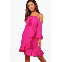 Jess Halterneck Open Shoulder Sundress - cerise