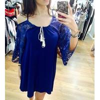 Jessy Cold Shoulder Swing Dress Lace Sleeves