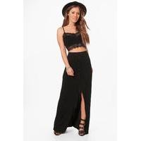Jeny Button Front Floor Sweeping Maxi Skirt - black