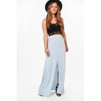 Jeny Button Front Floor Sweeping Maxi Skirt - bluebell