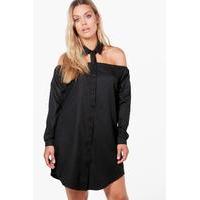 jessica cut out collar shirt dress black