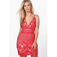 Jemima Lace Plunge Bodycon Dress - red