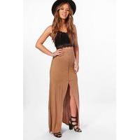 Jeny Button Front Floor Sweeping Maxi Skirt - tan