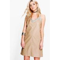 Jess PU Slip Dress - beige