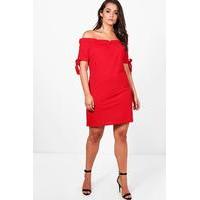 Jess Off The Shoulder Tie Sleeve Dress - red
