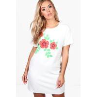 jenny embroidered print shift dress white