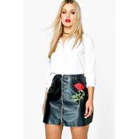 Jessica PU Embroidered Mini Skirt - black