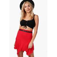 Jersey Asymetric Hem Mini Skirt - red