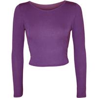 Jeane Basic Long Sleeve Crop Top - Purple