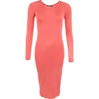 Jen Long Sleeve Bodycon Midi Dress - Coral