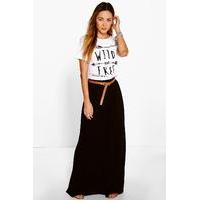 jersey belted maxi skirt black