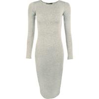 Jen Long Sleeve Bodycon Midi Dress - Light Grey