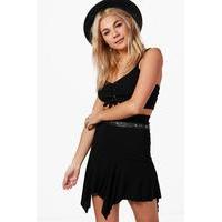 Jersey Asymetric Hem Mini Skirt - black