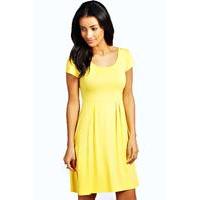 Jersey Cap Sleeve Skater Dress - yellow