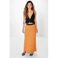 Jersey Contrast Waistband Maxi Skirt - mustard