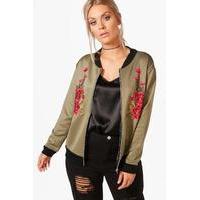 Jemima Floral Applique Bomber - khaki