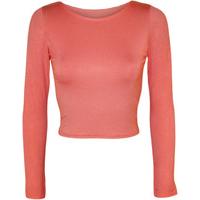 Jeane Basic Long Sleeve Crop Top - Coral