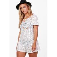 Jessy Lace Pom Pom Detail Playsuit - white