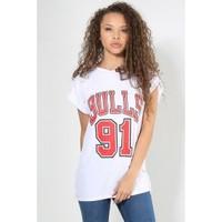 Jessie Bulls 91 Slogan Printed Turn Up Sleeve Tshirt