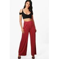 Jersey Wide Leg Floor Sweeping Trousers - burgundy