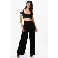 Jersey Wide Leg Floor Sweeping Trousers - black