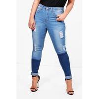 Jenny Patchwork Skinny Ripped Jean - blue